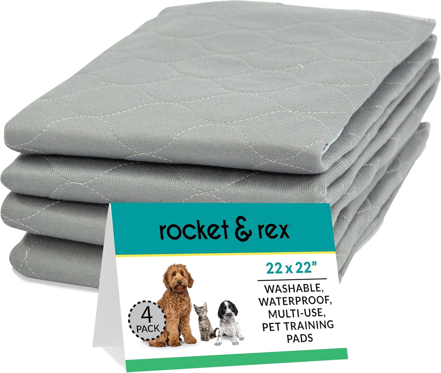 Grey Washable Reusable Leak-Proof Pee Pads (22"x22", 4-Pack) | Ideal for Potty Training, Whelping, and Crate Lining | OEKO-TEX Certified, Chemical-Free