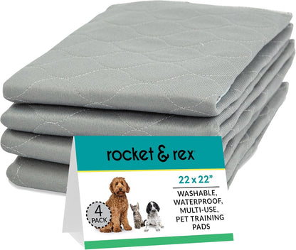 Grey Washable Reusable Leak-Proof Pee Pads (22"x22", 4-Pack) | Ideal for Potty Training, Whelping, and Crate Lining | OEKO-TEX Certified, Chemical-Free