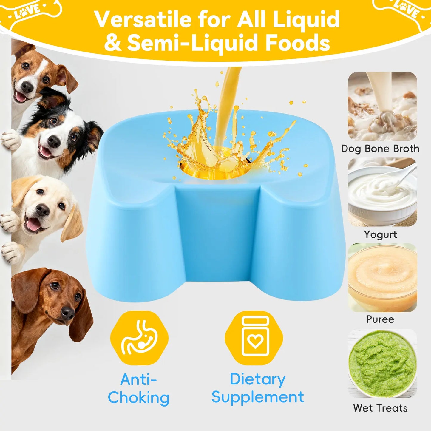 Silicone Non-Skid Interactive Slow Feeder Bowl for Dogs - 3/4 Cup Capacity for Wet Food, Bone Broth, and Yogurt, Promotes Anxiety Relief for Small to Large Dogs (Blue) - Mid-Year Sale