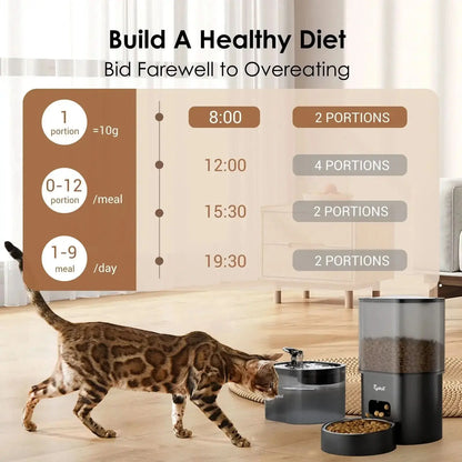 2-in-1 Automatic Cat Feeder and Water Dispenser with Programmable Scheduling, Voice Recording, and Dual Power Supply, Perfect for Cats