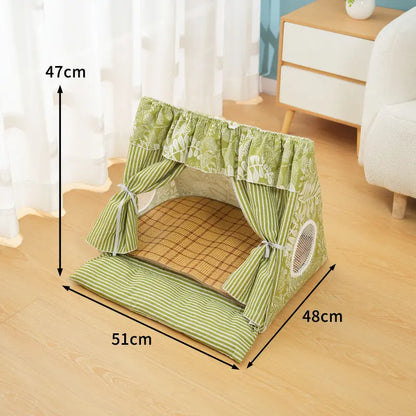 Plush Semi-Enclosed Pet Tent Bed for Small to Medium Cats and Dogs - Washable Cozy Shelter for All Seasons