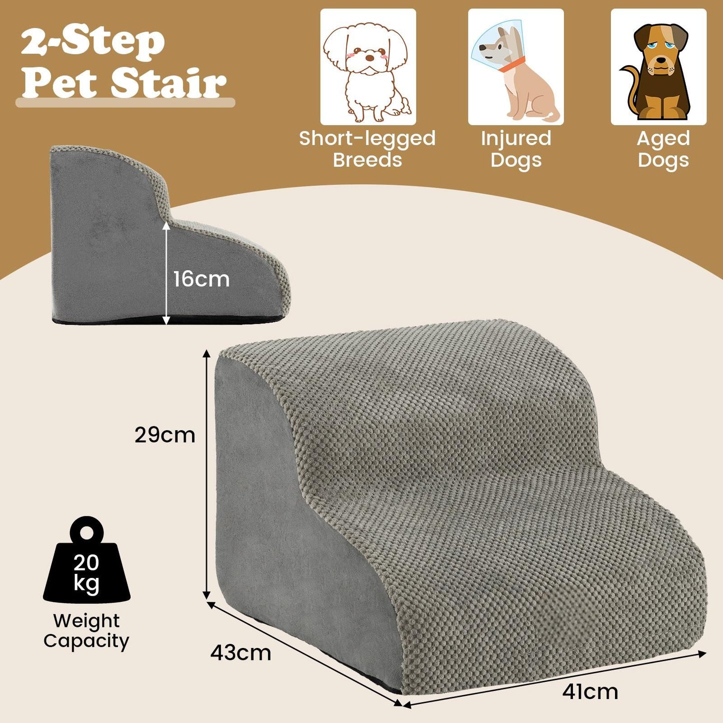 2-Tier Pet Ramp with Washable Cover and High-Density Foam Construction