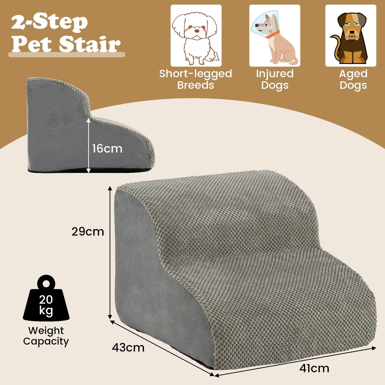 2-Tier Pet Ramp with Washable Cover and High-Density Foam Construction